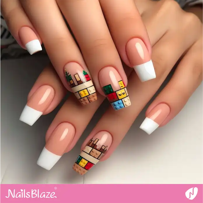 French Manicure with LEGO Bricks Design | Game Nails - NB2704